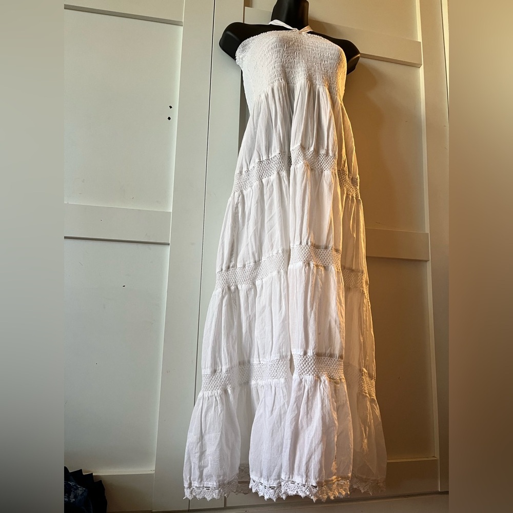 Elegant White Dress cotton natural fabric farmhouse dress vacation dress crochet